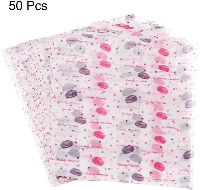 Alt view image 3 of 7 - 50pcs Square Macaroon Pattern Wax Paper Sheets 9.84" x 8.46" Oil-absorbing Dry Food Wrapping Paper for Sandwich Baking Paper Liners Picnic Basket Bread Hamburger Wrap Kitchen, Red