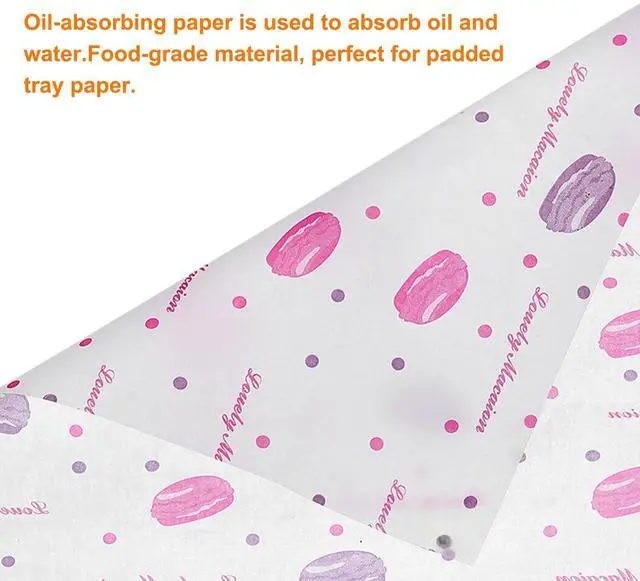 Alt view image 4 of 7 - 50pcs Square Macaroon Pattern Wax Paper Sheets 9.84" x 8.46" Oil-absorbing Dry Food Wrapping Paper for Sandwich Baking Paper Liners Picnic Basket Bread Hamburger Wrap Kitchen, Red