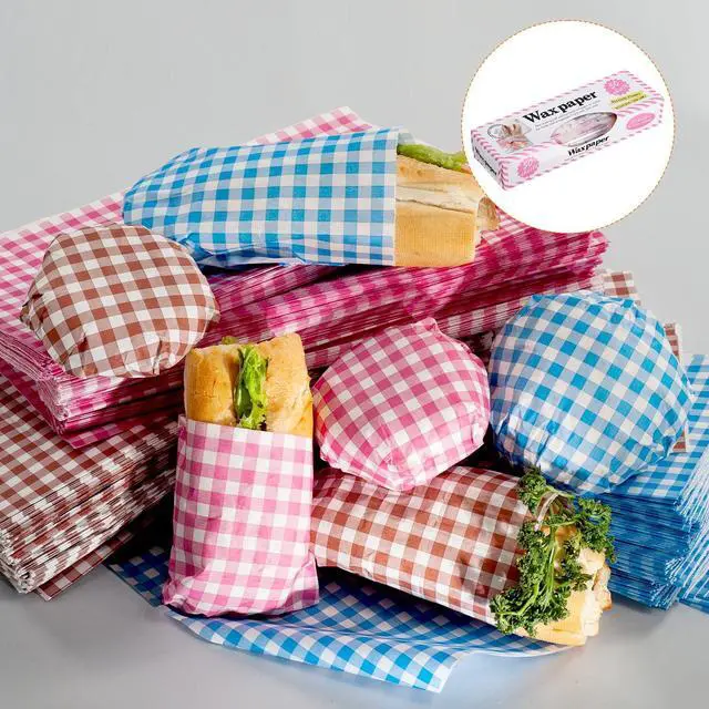 Alt view image 6 of 7 - 50pcs Square Macaroon Pattern Wax Paper Sheets 9.84" x 8.46" Oil-absorbing Dry Food Wrapping Paper for Sandwich Baking Paper Liners Picnic Basket Bread Hamburger Wrap Kitchen, Red