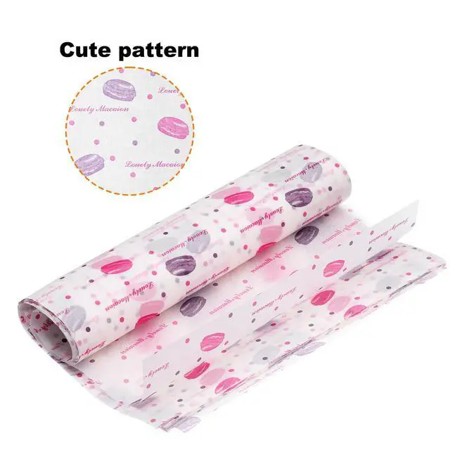 Alt view image 5 of 7 - 50pcs Square Macaroon Pattern Wax Paper Sheets 9.84" x 8.46" Oil-absorbing Dry Food Wrapping Paper for Sandwich Baking Paper Liners Picnic Basket Bread Hamburger Wrap Kitchen, Red