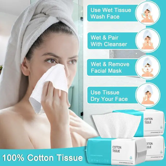 Alt view image 3 of 6 - Disposable Face Towel,Cotton Facial Dry Wipe for Sensitive Skin, Facial Tissues for Skin Care, Facial Cleansing, Makeup Wipes, Makeup Remover Towels, Upgraded and Thickened