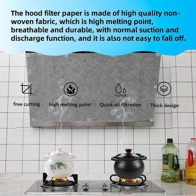 Alt view image 4 of 7 - 12pcs Range Hood Oil Absorbing Paper, Range Hood Filter Paper Non-woven Extractor Fan Filters Kitchen Grease and Odor Filtering Grease Filters High Temperature Oil Filter 16.93 * 17.72 inch