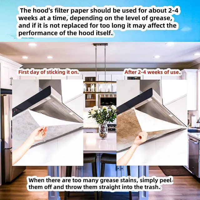 Alt view image 7 of 7 - 12pcs Range Hood Oil Absorbing Paper, Range Hood Filter Paper Non-woven Extractor Fan Filters Kitchen Grease and Odor Filtering Grease Filters High Temperature Oil Filter 16.93 * 17.72 inch