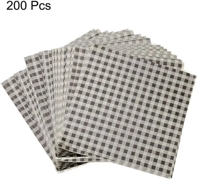 Alt view image 3 of 7 - 200pcs Square Checkered Wax Paper Sheets 7.09" x 7.09" Oil-absorbing Dry Food Wrapping Paper for Sandwich Baking Paper Liners Picnic Basket Bread Hamburger Wrap Kitchen, Brown