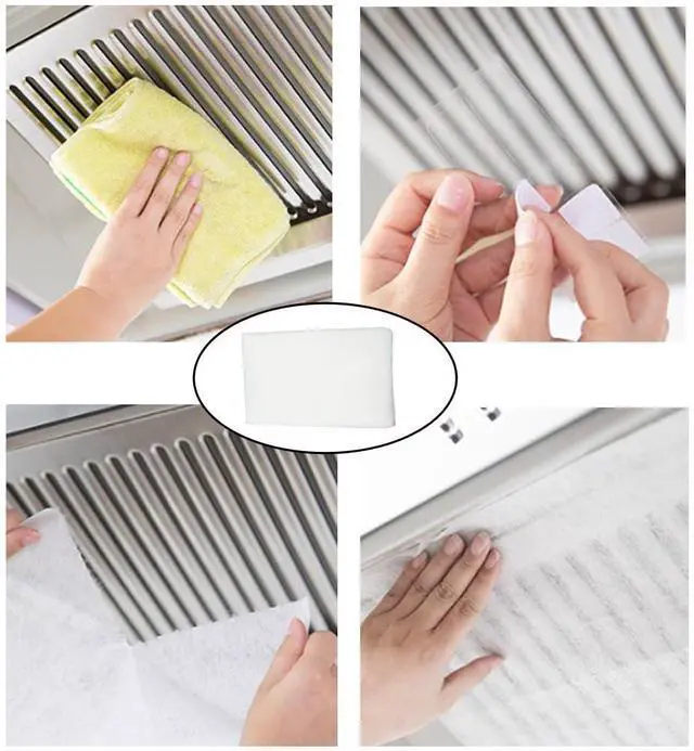 Alt view image 5 of 7 - 12 Sheet Range Hood Grease Filter Cover Disposable Non-Woven Fabric Range Hood Vent Secondary Filters Sticker Oil Absorbing Paper for Kitchen Range Hood Air Filter Mesh Charcoal Carbon Combo