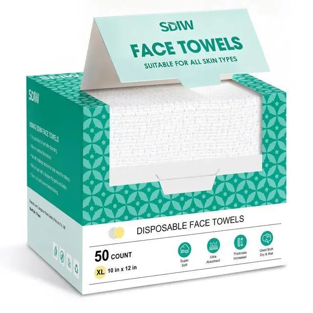Main image of Face Towels 10"×12", XL Disposable Facial Towels, Extra Thick Clean Face Towelettes, Ultra Soft Makeup Remover Dry Wipes for Sensitive Skin, Cleansing, Travel, 50 Count