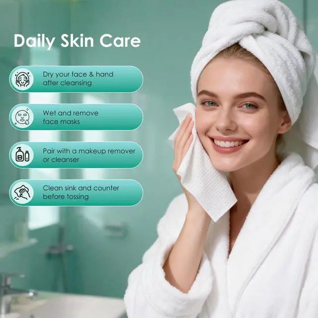 Alt view image 3 of 7 - Face Towels 10"×12", XL Disposable Facial Towels, Extra Thick Clean Face Towelettes, Ultra Soft Makeup Remover Dry Wipes for Sensitive Skin, Cleansing, Travel, 50 Count