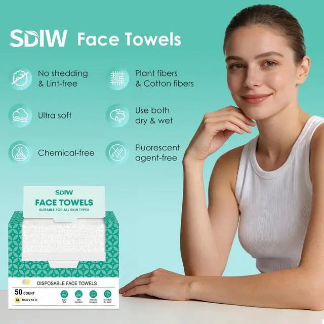 Alt view image 2 of 7 - Face Towels 10"×12", XL Disposable Facial Towels, Extra Thick Clean Face Towelettes, Ultra Soft Makeup Remover Dry Wipes for Sensitive Skin, Cleansing, Travel, 50 Count
