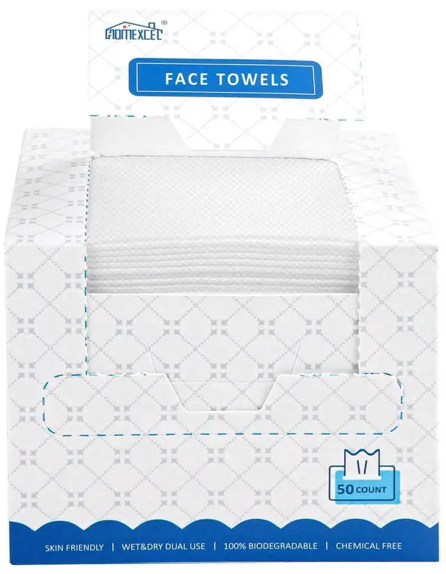 Main image of Face Towels, Disposable Face Towelette, Biodegradable Makeup Remover Dry Wipes 50 Count, Super Soft Clean Facial Towels Wash Cloth for Sensitive Skin