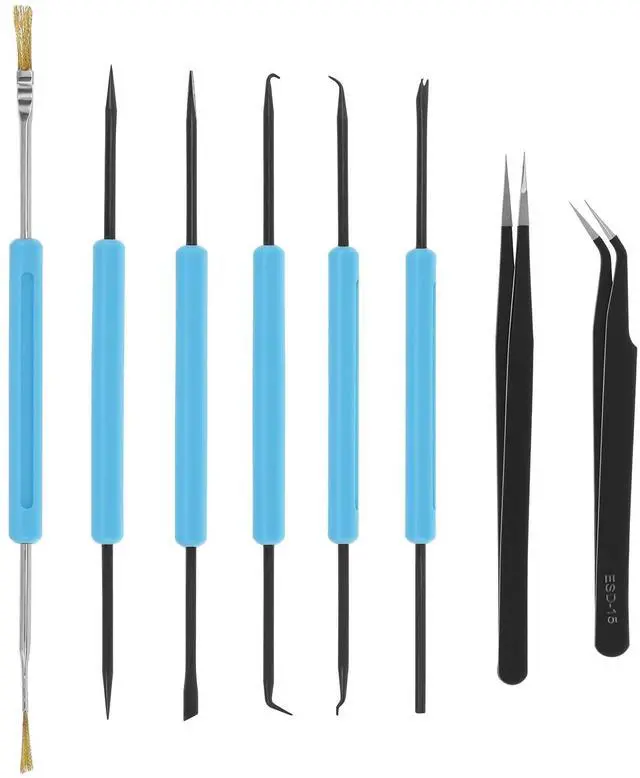 Main image of Professional Welding Auxiliary Tools Set, 6 Double-sided Repair Tools & 2 Anti-static Precision Tweezers for Electronic Repair, Soldering, and Grinding