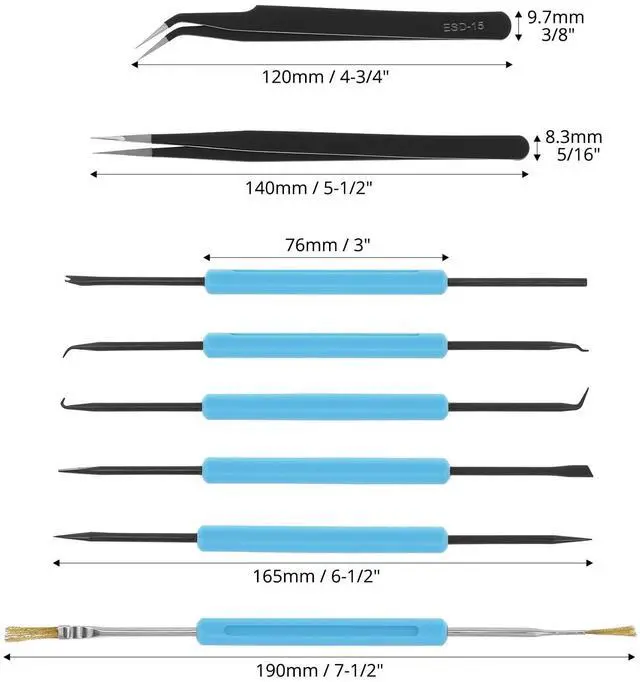 Alt view image 3 of 7 - Professional Welding Auxiliary Tools Set, 6 Double-sided Repair Tools & 2 Anti-static Precision Tweezers for Electronic Repair, Soldering, and Grinding