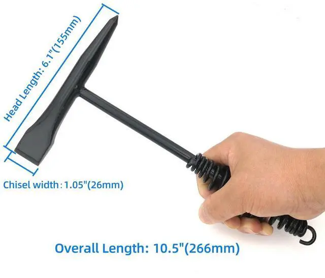 Alt view image 2 of 7 - Welding Chipping Hammer with Coil Spring Handle,10.5",Cone and Vertical Chisel/ 10" Wire Brush(Free), Black