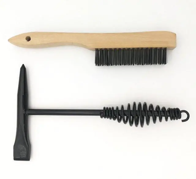 Alt view image 7 of 7 - Welding Chipping Hammer with Coil Spring Handle,10.5",Cone and Vertical Chisel/ 10" Wire Brush(Free), Black