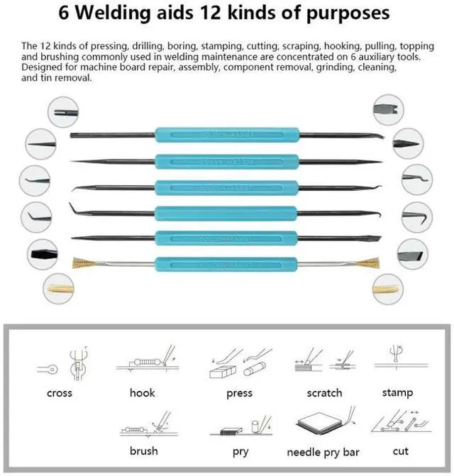 Alt view image 2 of 7 - Professional welding auxiliary tools 6 double-sided repair tools, 2 precision tweezers, soldering iron accessories DIY accessories, suitable for electronic repair and welding