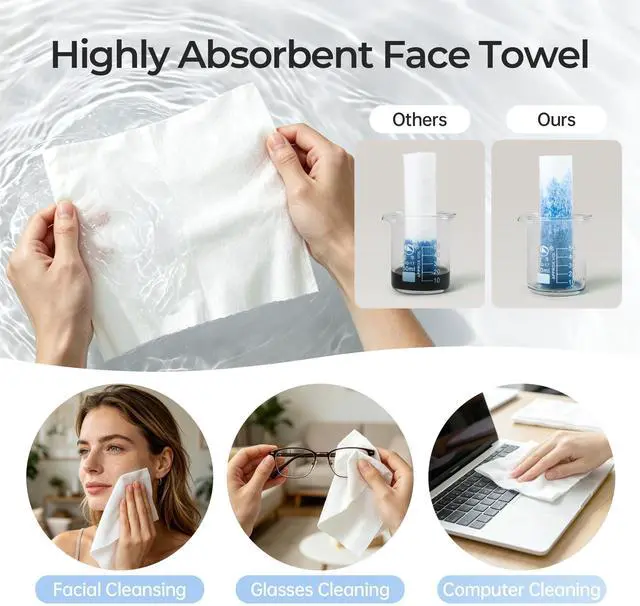 Alt view image 4 of 7 - Disposable Face Towel 7.9"x7.9", Ultra Soft Thick 100% Cotton Washcloths, Gentle for Sensitive Skin, Day & Night Use, Makeup Remover Cleansing Dry Wipes, Ideal for Travel (1,100 Count)
