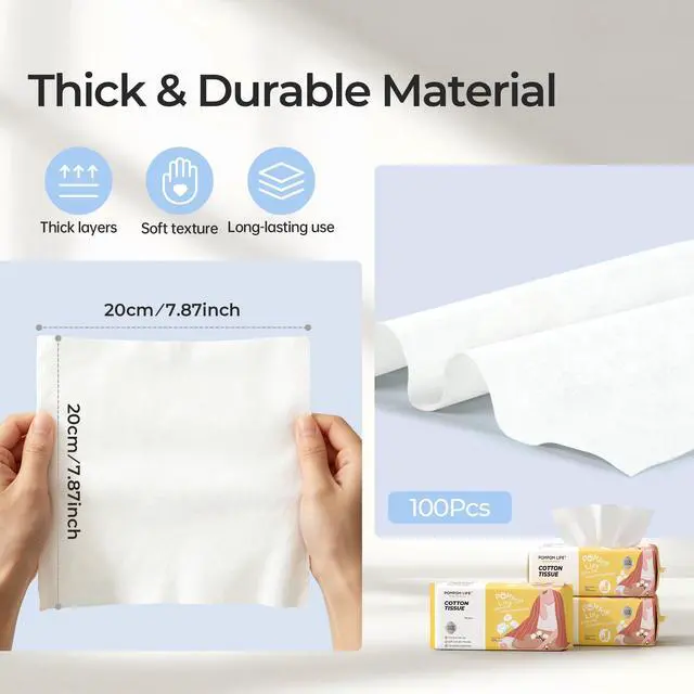 Alt view image 5 of 7 - Disposable Face Towel 7.9"x7.9", Ultra Soft Thick 100% Cotton Washcloths, Gentle for Sensitive Skin, Day & Night Use, Makeup Remover Cleansing Dry Wipes, Ideal for Travel (1,100 Count)