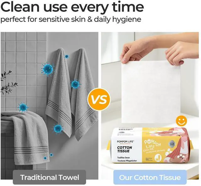Alt view image 6 of 7 - Disposable Face Towel 7.9"x7.9", Ultra Soft Thick 100% Cotton Washcloths, Gentle for Sensitive Skin, Day & Night Use, Makeup Remover Cleansing Dry Wipes, Ideal for Travel (1,100 Count)