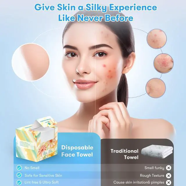 Alt view image 3 of 7 - Disposable Face Towel, Soft & Thick Lint-Free Biodegradable Face Towelettes, Makeup Remover Dry Wipes, Facial Tissue for Camping Travel Essentials, 25 Count