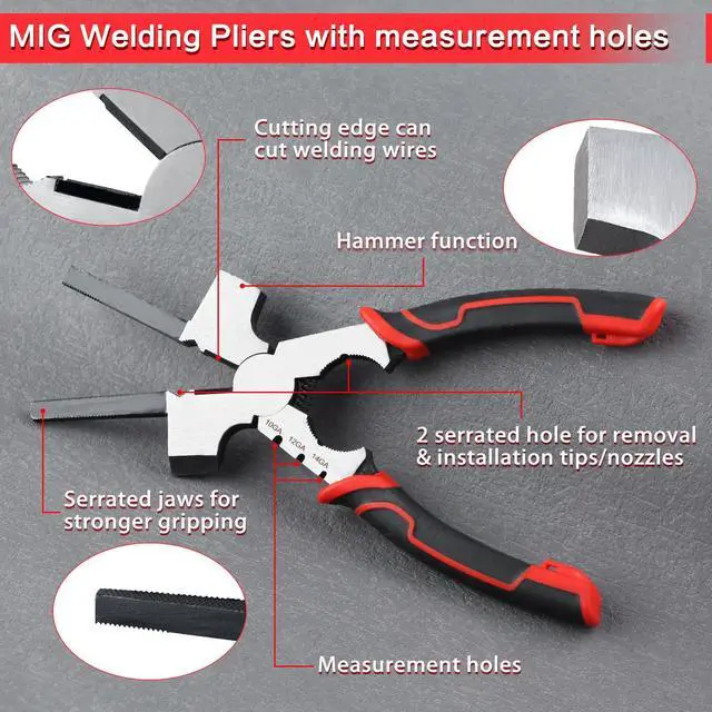 Alt view image 3 of 7 - Professional MIG Welding Pliers with Measurement Holes, 7-in-1 Multi-Function Welding Pliers Welding Hand Tool for Nozzle Tip Removal Installation, Scraping Spatter, Wire Drawing and Cutting