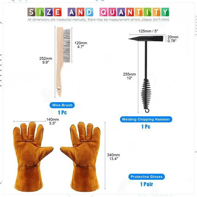 Alt view image 2 of 7 - 4Pcs 10'' Chipping Hammer With Coil Spring Handle and Wire Brush, Pair of Welding Gloves for Removing Slag and Residue