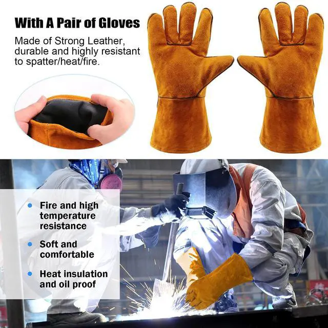 Alt view image 5 of 7 - 4Pcs 10'' Chipping Hammer With Coil Spring Handle and Wire Brush, Pair of Welding Gloves for Removing Slag and Residue