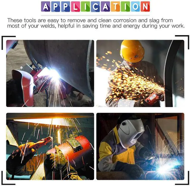 Alt view image 7 of 7 - 4Pcs 10'' Chipping Hammer With Coil Spring Handle and Wire Brush, Pair of Welding Gloves for Removing Slag and Residue