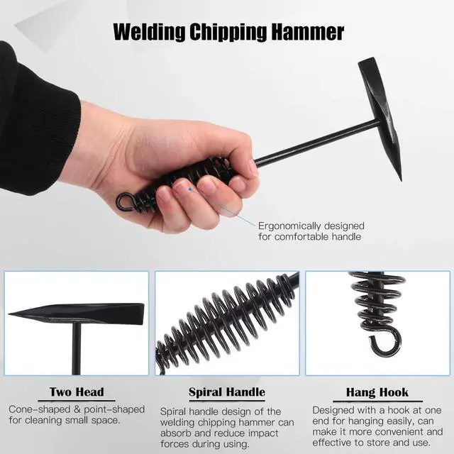 Alt view image 4 of 7 - 4Pcs 10'' Chipping Hammer With Coil Spring Handle and Wire Brush, Pair of Welding Gloves for Removing Slag and Residue
