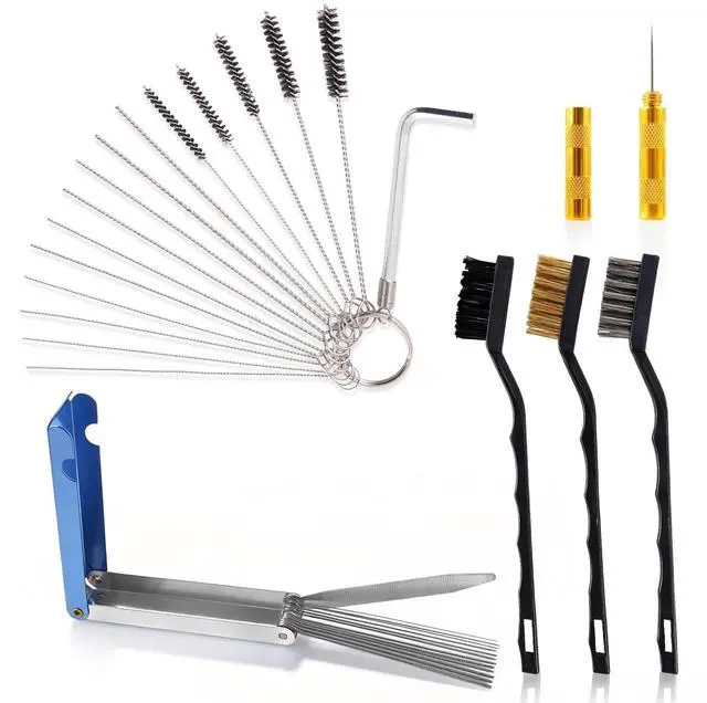 Main image of Premium Carburetor Cleaning Kit, Stainless Steel Torch Tip Cleaner with 13 Wires, 10 Needles, 5 Nylon Brushes, 3 Large Brushes, Pick & Wrench Set for Motorcycle ATV Lawn Mower Small Engine