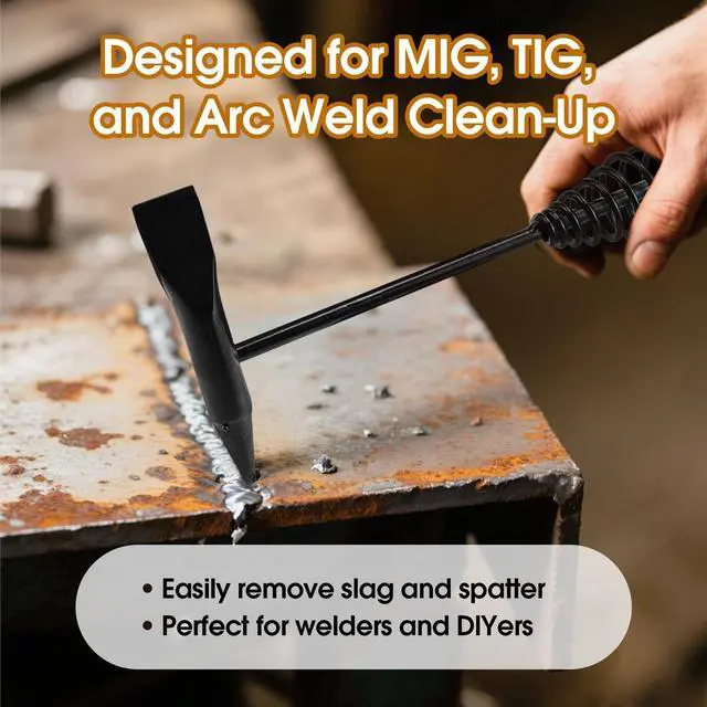 Alt view image 4 of 7 - Chipping Hammer and Wire Brush Set 10.6 in Heavy Duty Welding Hammer with Spring Handle and Steel Bristle Brush, Welding Tools and Accessories for Weld Slag Removal
