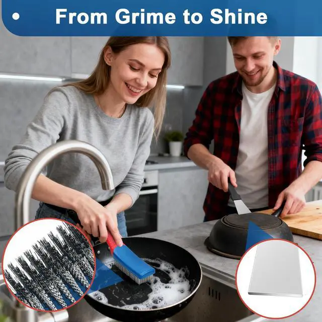 Alt view image 5 of 7 - 4-Pack Heavy Duty Wire Brush and Scraper Set, 3 Stainless Steel Scratch Brushes & 1 Metal Scraper for Aggressive Cleaning, Rust, Paint Removal, Grill, Kitchen, Auto, DIY with Non-Slip Handle