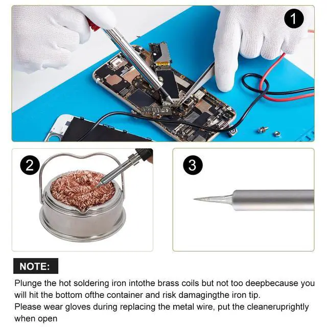 Alt view image 5 of 7 - Welding Soldering Iron Tip Cleaner Kit, Solder Tip with Cleaning Brass wire sponge, W/Stand Set Holder Black with 4 PCS Solder Tip Cleaning Wire and 1 portable PC Holder, No Water Needed