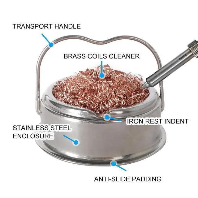 Alt view image 7 of 7 - Welding Soldering Iron Tip Cleaner Kit, Solder Tip with Cleaning Brass wire sponge, W/Stand Set Holder Black with 4 PCS Solder Tip Cleaning Wire and 1 portable PC Holder, No Water Needed