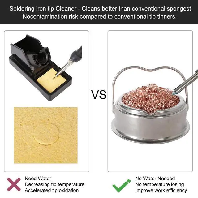 Alt view image 3 of 7 - Welding Soldering Iron Tip Cleaner Kit, Solder Tip with Cleaning Brass wire sponge, W/Stand Set Holder Black with 4 PCS Solder Tip Cleaning Wire and 1 portable PC Holder, No Water Needed