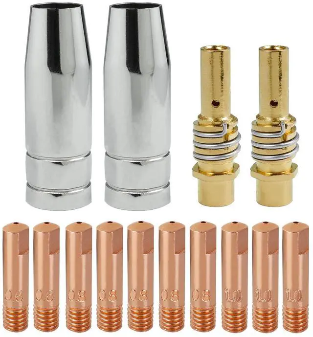 Main image of MIG Welder MB15 AK MIG Welding Gun Accessory Kit 14 PCS Contact Tip .024'' 0.6MM, .030" 0.8MM, .040" 1.0MM M6 Tips Holder Difuser Gas Nozzles Welder Replacement Parts for MIG Welding Torch
