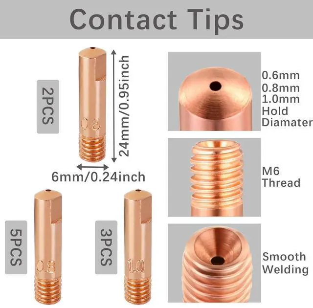 Alt view image 2 of 7 - MIG Welder MB15 AK MIG Welding Gun Accessory Kit 14 PCS Contact Tip .024'' 0.6MM, .030" 0.8MM, .040" 1.0MM M6 Tips Holder Difuser Gas Nozzles Welder Replacement Parts for MIG Welding Torch