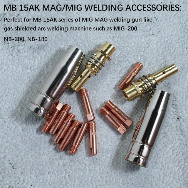 Alt view image 6 of 7 - MIG Welder MB15 AK MIG Welding Gun Accessory Kit 14 PCS Contact Tip .024'' 0.6MM, .030" 0.8MM, .040" 1.0MM M6 Tips Holder Difuser Gas Nozzles Welder Replacement Parts for MIG Welding Torch