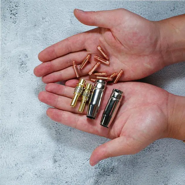 Alt view image 7 of 7 - MIG Welder MB15 AK MIG Welding Gun Accessory Kit 14 PCS Contact Tip .024'' 0.6MM, .030" 0.8MM, .040" 1.0MM M6 Tips Holder Difuser Gas Nozzles Welder Replacement Parts for MIG Welding Torch