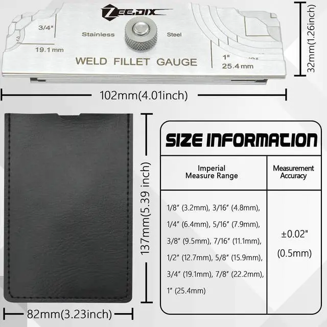 Alt view image 2 of 7 - Metal Fillet Weld Gauge Set, Stainless Steel Welding Inspection Gauge Tool(1/8" - 1") Ulnar Metric & Inch