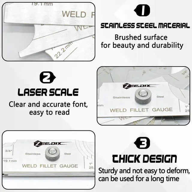 Alt view image 3 of 7 - Metal Fillet Weld Gauge Set, Stainless Steel Welding Inspection Gauge Tool(1/8" - 1") Ulnar Metric & Inch