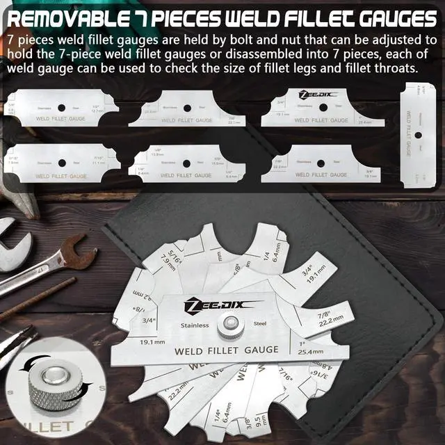 Alt view image 4 of 7 - Metal Fillet Weld Gauge Set, Stainless Steel Welding Inspection Gauge Tool(1/8" - 1") Ulnar Metric & Inch