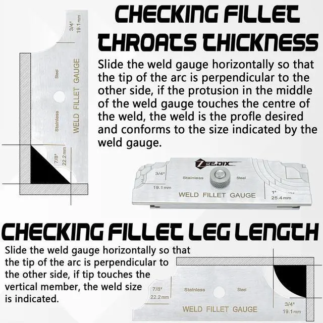Alt view image 5 of 7 - Metal Fillet Weld Gauge Set, Stainless Steel Welding Inspection Gauge Tool(1/8" - 1") Ulnar Metric & Inch
