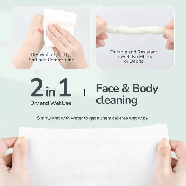 Alt view image 4 of 7 - Disposable Face Towel 100 Count, 7.9"X7.9"Clean Face Towelettes for Washing Face, 100% Cotton Soft Dry Wipe, Biodegradable Face Towels & Facial Tissuel Travel Size for Cleaning,Makeup Removal