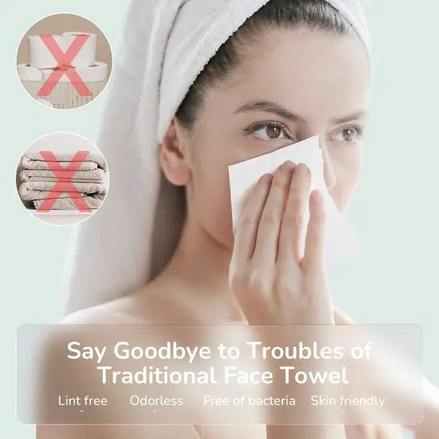 Alt view image 5 of 7 - Disposable Face Towel 100 Count, 7.9"X7.9"Clean Face Towelettes for Washing Face, 100% Cotton Soft Dry Wipe, Biodegradable Face Towels & Facial Tissuel Travel Size for Cleaning,Makeup Removal