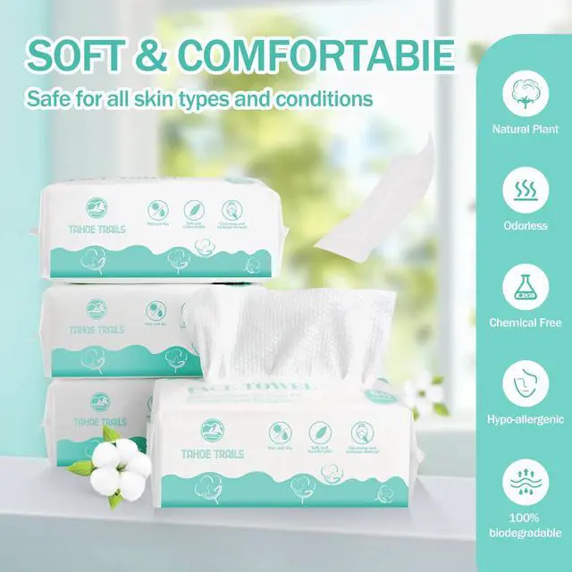 Alt view image 2 of 7 - Disposable Face Towel, Soft Dry Wipe, Lint Free, Dry Wet Use for Sensitive Skin, 80Count Cotton Facial Tissue, Makeup Removing, Surface Cleaning 5.91 * 7.87inch, 80