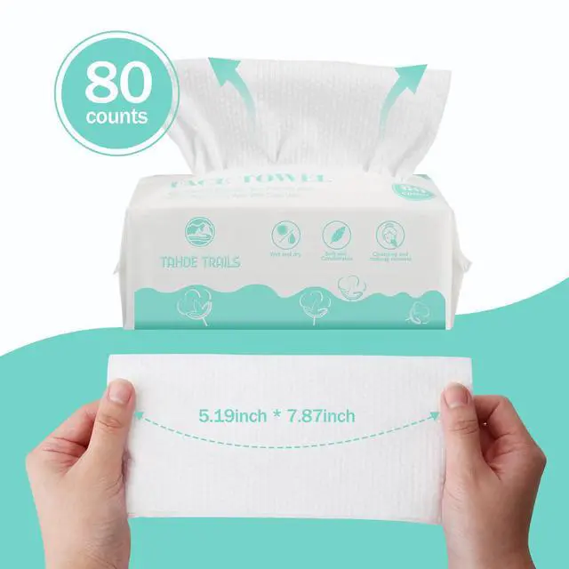 Alt view image 6 of 7 - Disposable Face Towel, Soft Dry Wipe, Lint Free, Dry Wet Use for Sensitive Skin, 80Count Cotton Facial Tissue, Makeup Removing, Surface Cleaning 5.91 * 7.87inch, 80