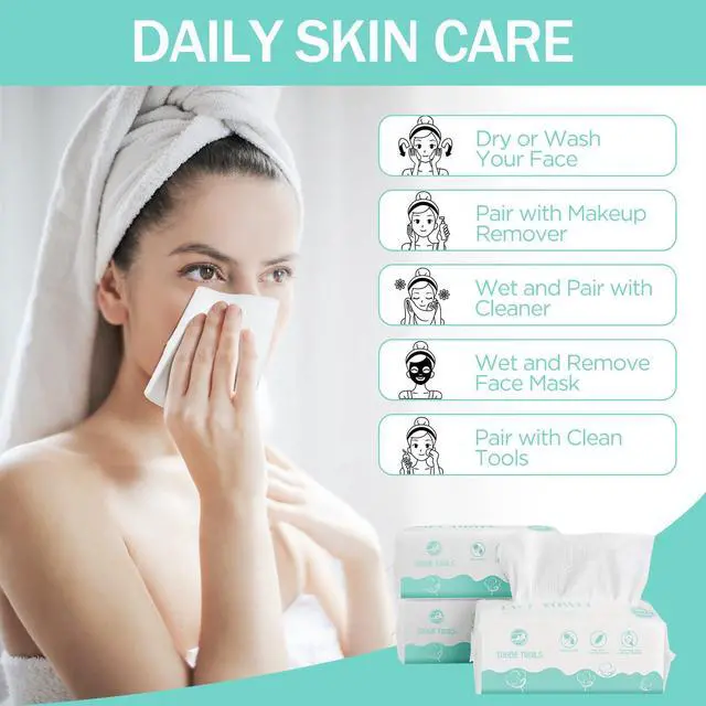 Alt view image 7 of 7 - Disposable Face Towel, Soft Dry Wipe, Lint Free, Dry Wet Use for Sensitive Skin, 80Count Cotton Facial Tissue, Makeup Removing, Surface Cleaning 5.91 * 7.87inch, 80