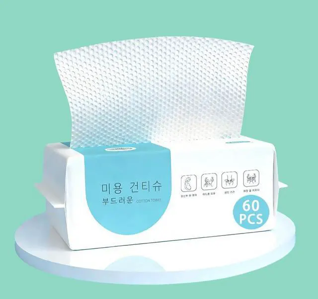 Main image of 60 Count Disposable Face Towels, Cotton Tissue, Biodegradable Facial Cleansing Towels, Ultra Soft Cloth for Sensitive Skin, Makeup Remover Dry Wipes, Lint-Free Towelettes for Cleansing, 20 * 20cm