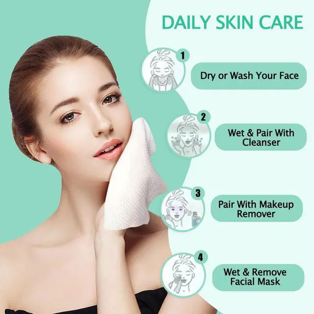 Alt view image 4 of 7 - 60 Count Disposable Face Towels, Cotton Tissue, Biodegradable Facial Cleansing Towels, Ultra Soft Cloth for Sensitive Skin, Makeup Remover Dry Wipes, Lint-Free Towelettes for Cleansing, 20 * 20cm