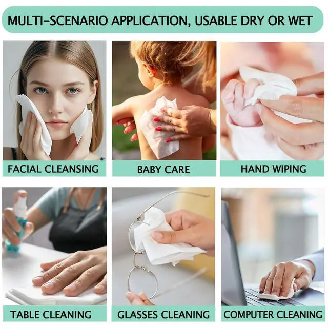 Alt view image 5 of 7 - 80 Count Disposable Face Towels, Cotton Tissue, Biodegradable Facial Cleansing Towels, Ultra Soft & Thick Cloth for Sensitive Skin, Makeup Remover Dry Wipes, 20 * 20cm