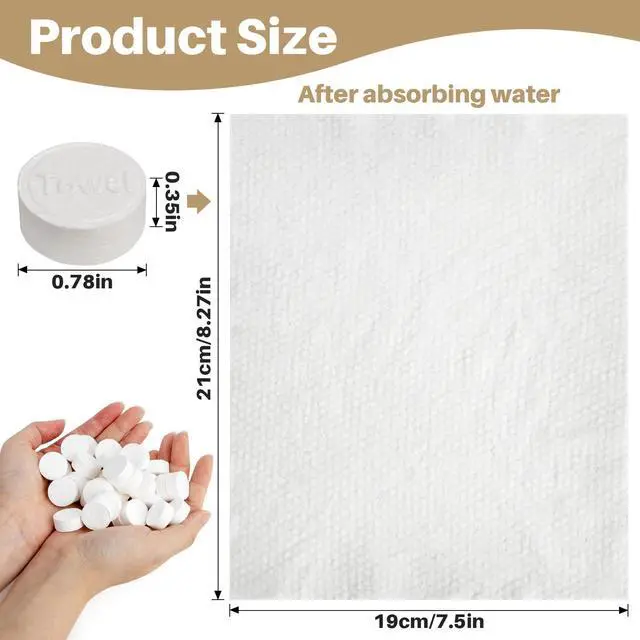Alt view image 2 of 7 - 100 Compressed Towel Tablets - Disposable Face Washcloths Fast Drying Lightweight for Adult Camping Hiking Facial Mini Makeup Wipe Coin Tissues Travel Hotel Cleaning Supplies